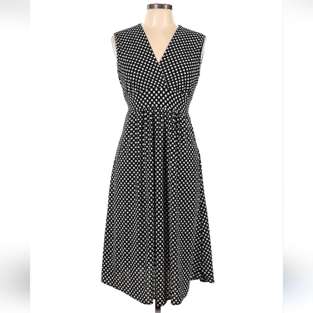 INC International Concepts Black and White Polka Dot Sleeveless Midi Dress